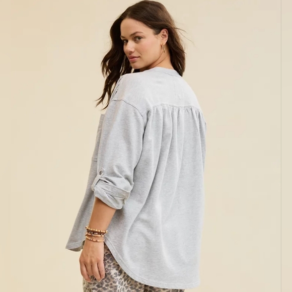 Aerie Roll With It Lightweight Fleece Shirt -Mefium Heather Gray - Picture 2 of 6